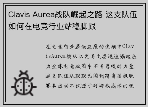 Clavis Aurea战队崛起之路 这支队伍如何在电竞行业站稳脚跟