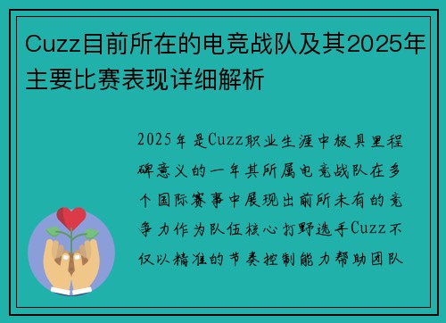 Cuzz目前所在的电竞战队及其2025年主要比赛表现详细解析